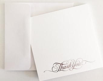 Thank You Cards Silver Foil Embossed, Wedding Engagement, Bridal Shower, Couples Shower Thank You Cards, Elegant Script Note Cards #NPFSTY01