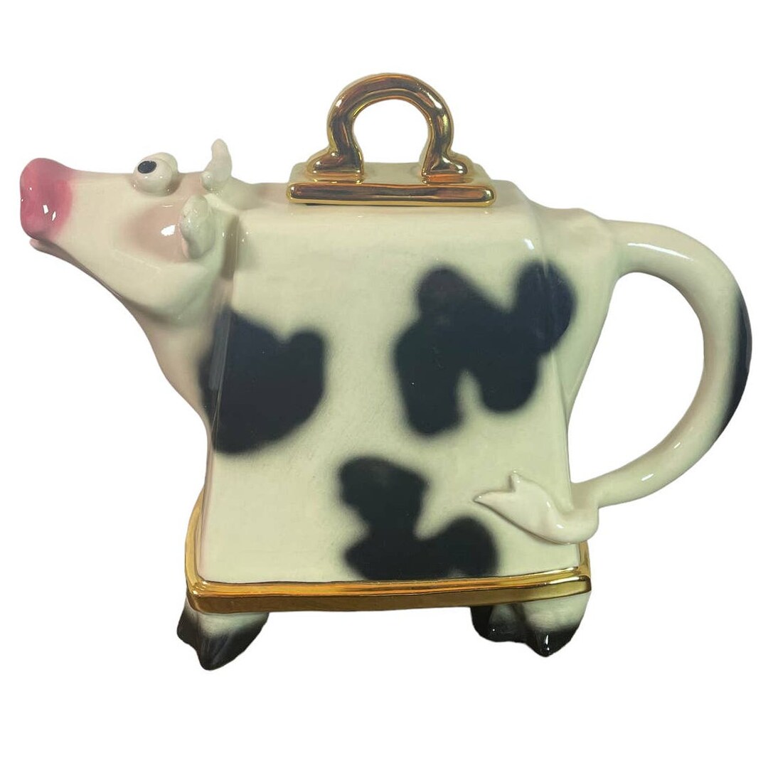 John Groth Signed Ceramic Cow Milk Pitcher Cowbell Tea Pot Pottery