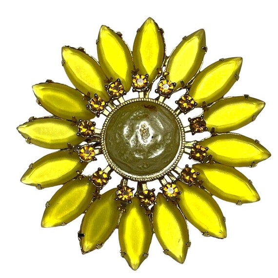 Sunflower Brooch Vintage Large 3" Yellow Orange Pi