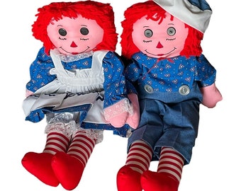 Vintage Raggedy Ann and Andy Cloth Dolls Handmade NOS Pink Body Nostalgic 20"
