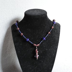 Dark blue and purple beaded necklace with hand made one of a kind glass beads girls gift women gift.