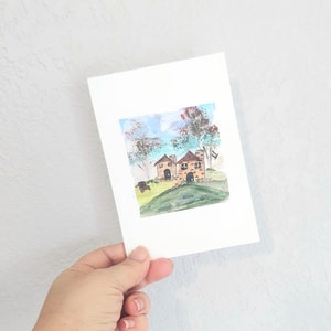 Tuscany mini painting, Tuscan cottages small painting on paper, Italy landscape, Italian decor, tiny house decor, nature lover gift