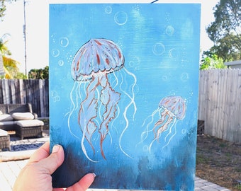Wet felted Wall Hanging Two Jellyfish wall art Wool Art Home Jelly fishDecor Wall Art Jellyfish Wall Hanging