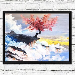 Volcano Mountain Landscape Painting: Miniature Cloud Art