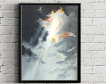Storm Clouds Acrylic Painting: Rays of Sunshine Fantasy Artwork (16x20)