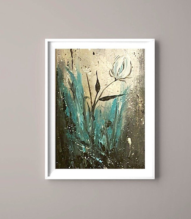 Pintura floral abstracta: arte mural de estilo rústico moderno, lienzo de 28 x 35 cm