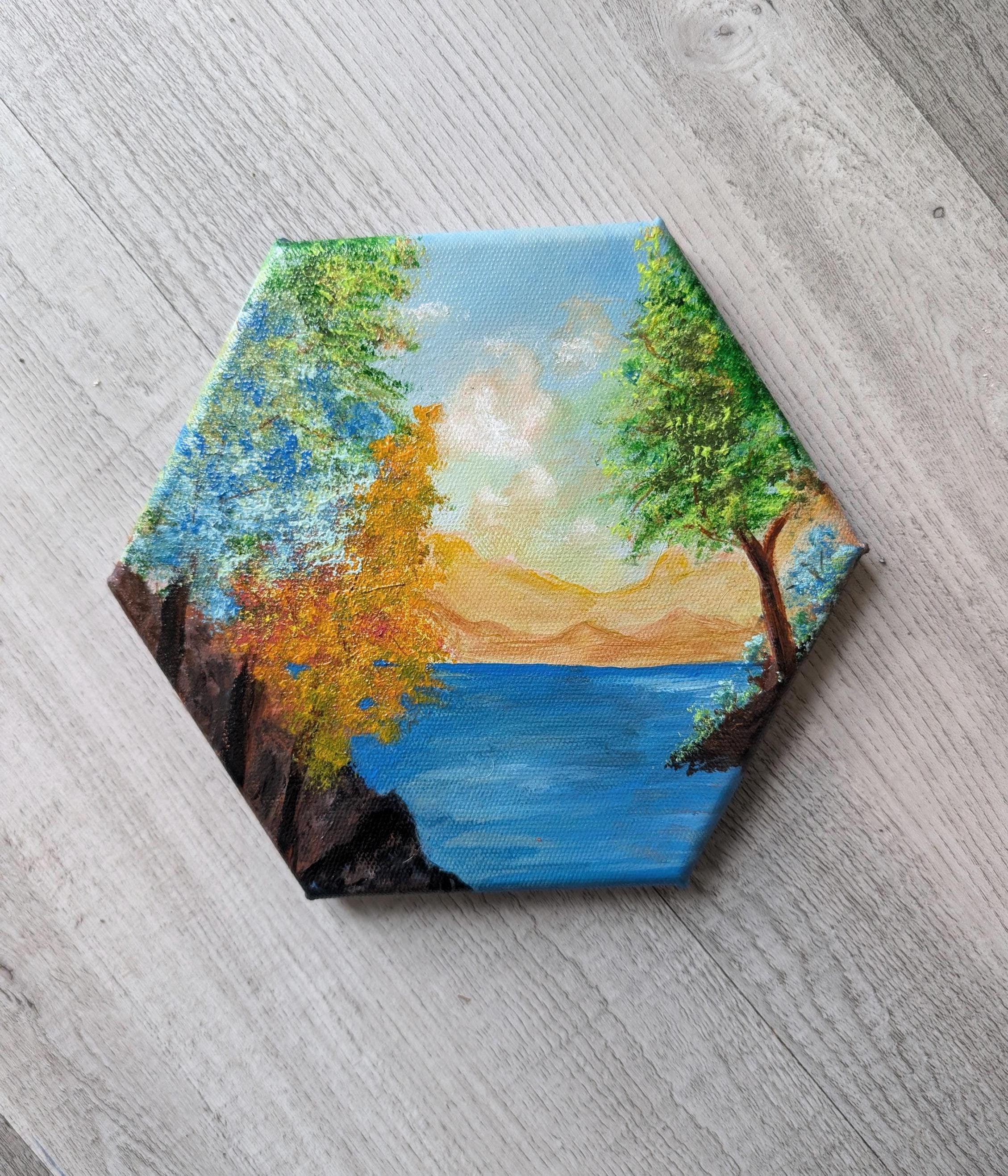 Tranquil Forest Acrylic Painting: Octagon Canvas Landscape Art (7.5x7) -  Etsy, image size:2258x2635