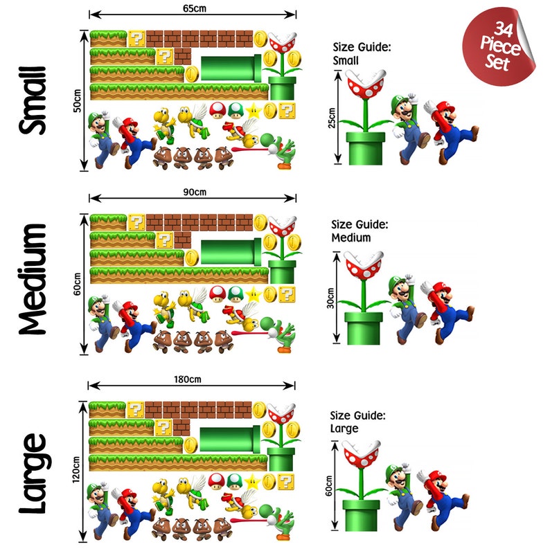 DIY Super Mario Wall Stickers STRONG Vinyl Many Sizes Baby Kids Bedroom