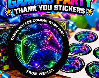 Gaming Controller Personalised Children’s, Circle Thank You Stickers, Birthday, Sweet Cones Celebration Theme