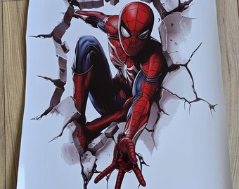 スパイダーマンが壁を突き破るひび割れデザイン大人用子供用ゲーム