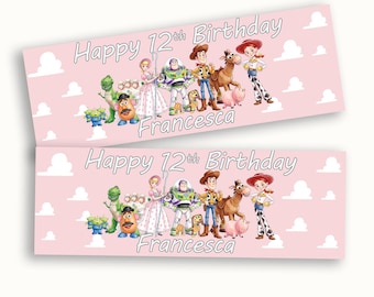 Personalized Toy Story Birthday Banner, Pink Watercolor Sky Party Decoration