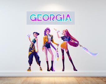 Vinilo adhesivo brillante con diseño personalizado de personajes de K-pop Demon Hunters para decoración del hogar o dormitorio.