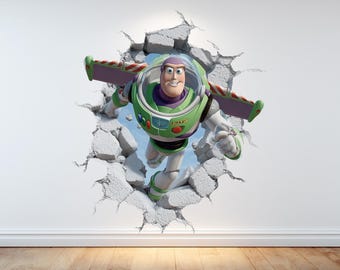 Calcomanía de pared de Buzz Lightyear: decoración infantil de Toy Story. Calcomanía de vinilo que atraviesa la pared.