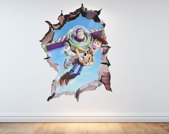 Toy Story Buzz Lightyear y Woody volando a través de la calcomanía de pared decoración del dormitorio pegatina de vinilo