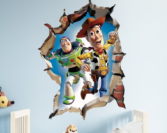 Calcomanía de pared de Buzz Lightyear y Woody: decoración infantil de Toy Story