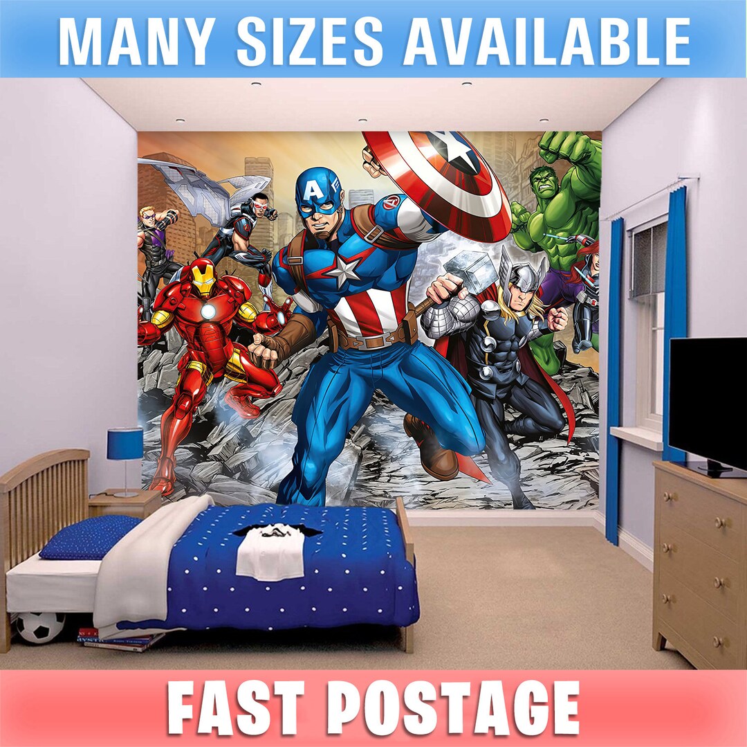 Marvel Avengers D4 Mural Room Wallpaper for Bedroom Kids Wall Peel or ...