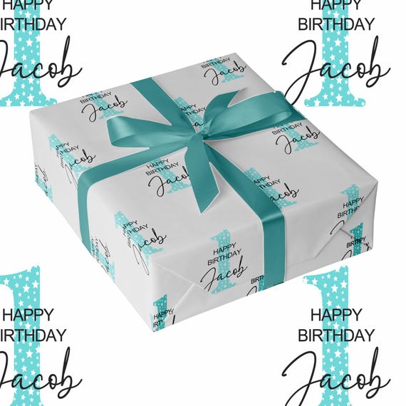 Personalized Baby 1st Birthday Wrapping Paper: Blue Number, Custom