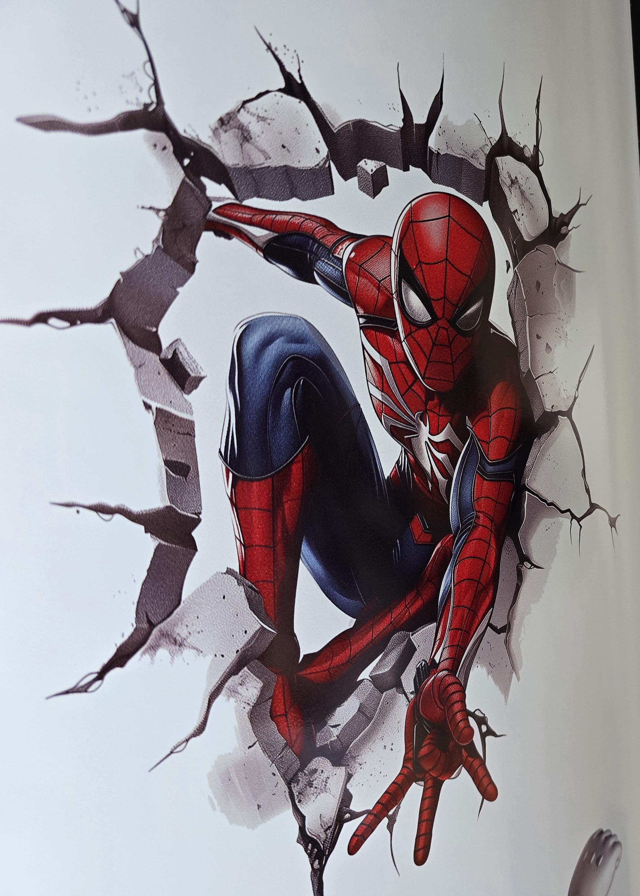 スパイダーマンが壁を突き破るひび割れデザイン大人用子供用ゲーム
