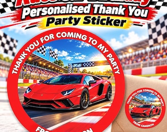 Race Car Theme Personalised Children’s Party Bag 24x Stickers, Birthday, Sweet Cones Celebration UK.