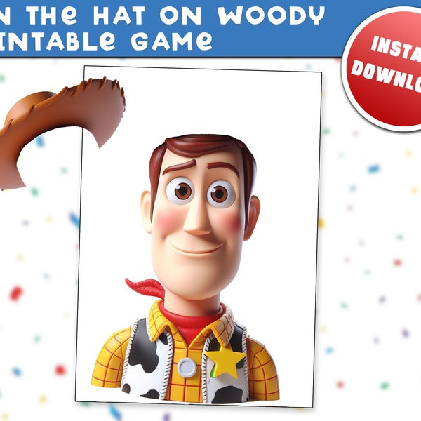 Toy Story Pin the Hat on Woody Exciting Fun Kids Birthday Party Game print at home withA4 Paper size