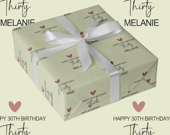 Personalisiertes Geschenkpapier zum 30. Geburtstag - Rosa Herz-Geschenkpapier