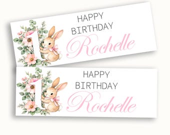 Personalised Watercolour Bunny 1st Birthday Banner, Floral Girl Party Decoration