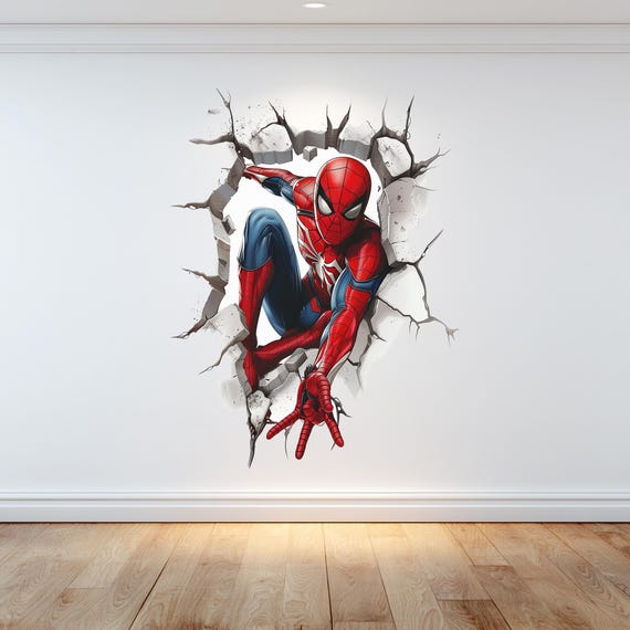 スパイダーマンが壁を突き破るひび割れデザイン大人用子供用ゲーム
