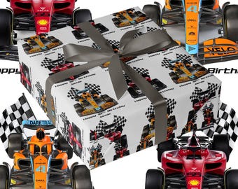 Personalized Formula 1 Wrapping Paper: Custom Name & Age, Motorsport Theme