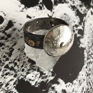 Bague cinétique lune tournante, taille 8, bijoux cinétiques, bague lune, constellation du renard, vulpecula, phase de la lune, bijoux carte des étoiles, étoiles