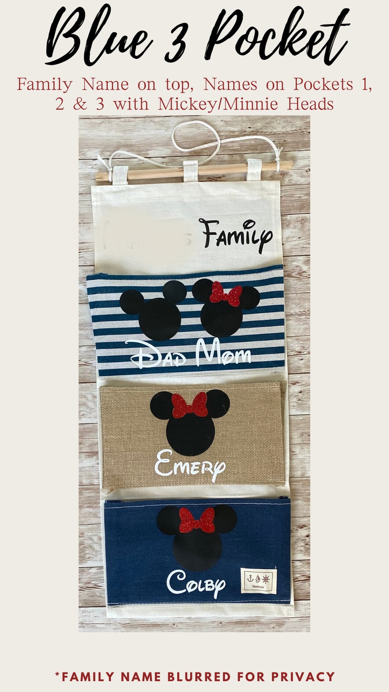 Disney Cruise Fish Extenders Family Cruise Trip Personalized Names Door Hanger Pockets Blue 3 Pocket