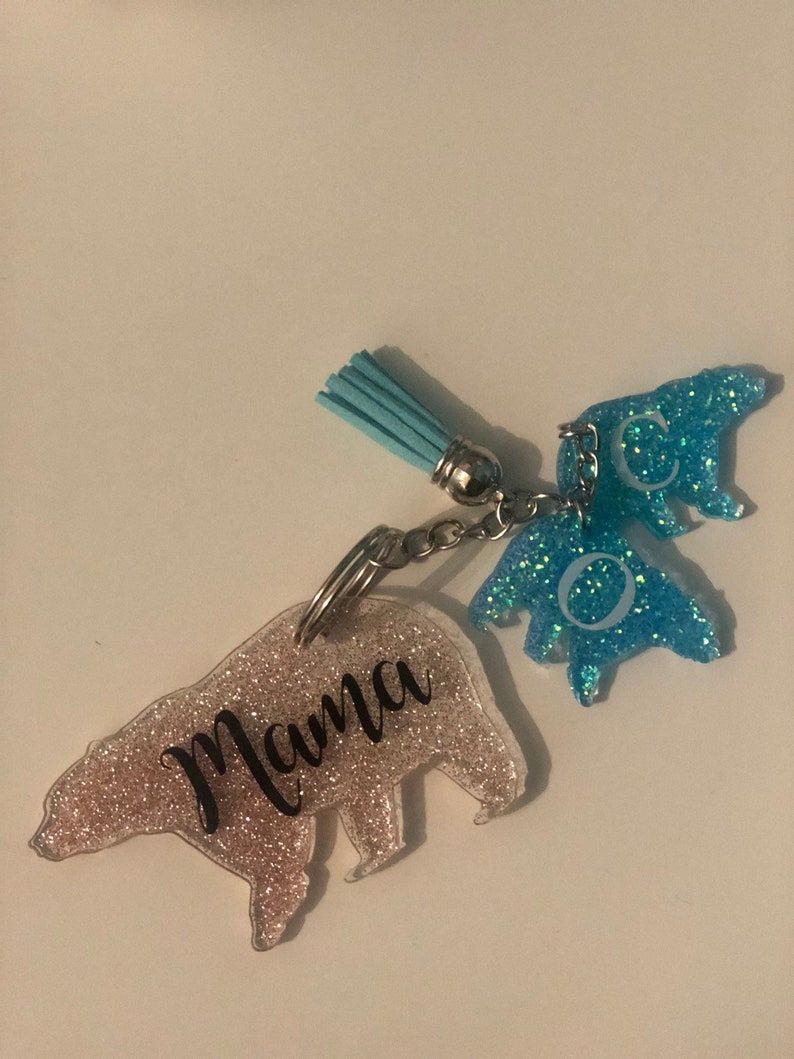 glittery keychain boy cubs mama Mother\u2019s Day gift Mama bear keychain and cubs mom keychain