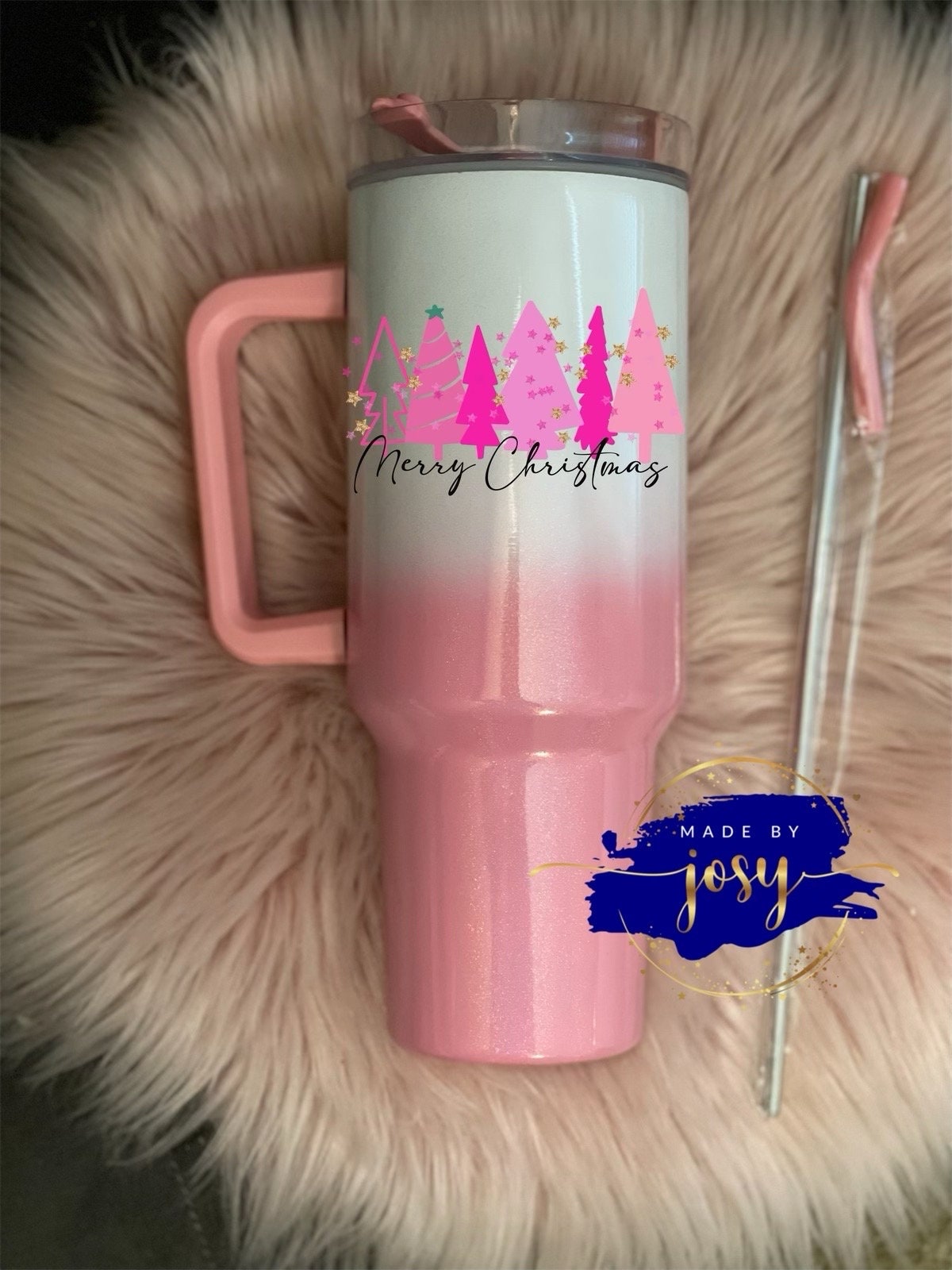 Customized Glitter Ombre Stanley Tumbler Pink Ombré Tumbler 