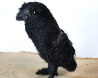 Black Raven, Raven, Needle Felt, Fiber Art, Sculpture, Handmade, Wool, Halloween, Birthday, Holiday, Gift