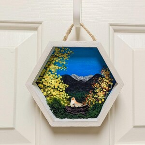 Orange Bird with Fall Scene Shadow Box -Hexagon or Square