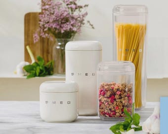 SMEG Transparent Beige Food Storage Containers 4x New Collection Retro Design