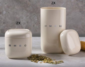SMEG Beige Food Storage Containers 4x 2026 New Collection Retro Design 1.4L 0.5L