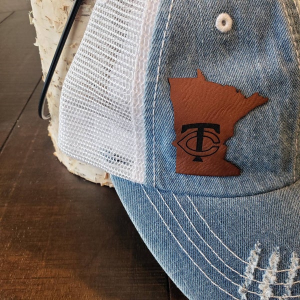 Minnesota Twins Hat | Distressed Trucker Hat | MN Twins State Hat | Faux Leather Patch Hat |