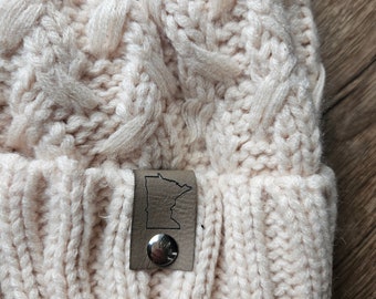 Cable Knit MN Beanie | Minnesota State Hat | Faux Fur Pom Beanie |