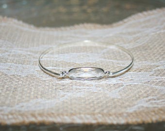 Sterling Silver Bangle, White Crystal Stacking Bangle, Bridal Bangle,