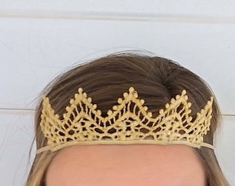Gold Tiara Headband- Baby Crown Headband- Lace headband- Gold Crown-Photo prop- Gold lace headpiece- Elastic tiara- Baby tiara- Birthday