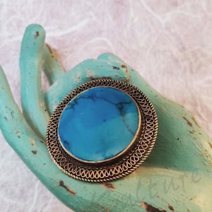 TRIBAL TURQUOISE RING very substantial old Turquoise ring from Central Asia - Unisex size 7.5 boho ethnic large cocktail ring turquoise