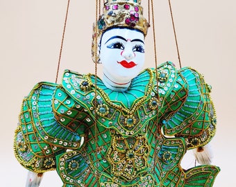 STRING MARIONETTE MINTHAR vintage Burmese Thar-Gya-Min string puppet colorful beaded sequined handcrafted Nat (deity) Yoke Thé (MA108)