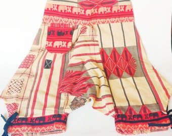 CHILDREN'S HAREM PANTS handcrafted with vintage woven cotton blend thai fabric Elastic back elephant print unisex kids harem pants