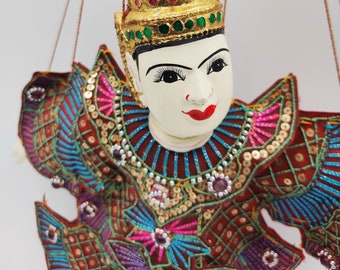 STRING MARIONETTE MINTHAR vintage Burmese Thar-Gya-Min string puppet colorfyl beaded sequined handcrafted Nat (deity) Yoke Thé (MA110)