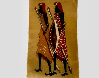 African Batik painting original vintage 1990's Baule painting on waxed canvas 10.75" x 6.5" unframed Kenyan art African Folk art home decor