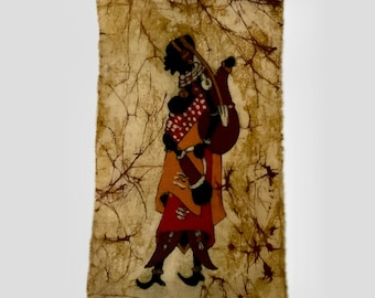 African Batik painting original vintage 1990's Baule painting on waxed canvas 10.75" x 6.5" unframed Kenyan art African Folk art home decor