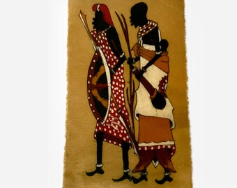 African Batik painting original vintage 1990's Baule painting on waxed canvas 10.75" x 6.5" unframed Kenyan art African Folk art home decor