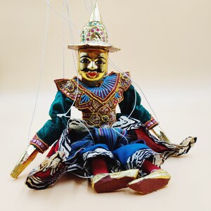 BURMESE STRING MARIONETTE vintage Gilt colorful puppet velvet beaded sequined handcrafted &quot;the general&quot; Myanmar theatre yoke Thé (MA107)