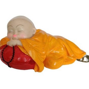 VINTAGE BABY MONK Detailed hand-painted cast resin cute sleeping baby Tibetan Monk Buddha figurine 1980&#39;s (mnk18)