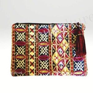 BEADED TAPISSERIE CLUTCH Woven beaded clutch zipped lined upholstery woven fabric fabulously ethnic and beautiful gift for her